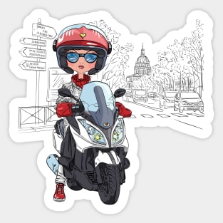 Girl on a scooter in Paris Sticker